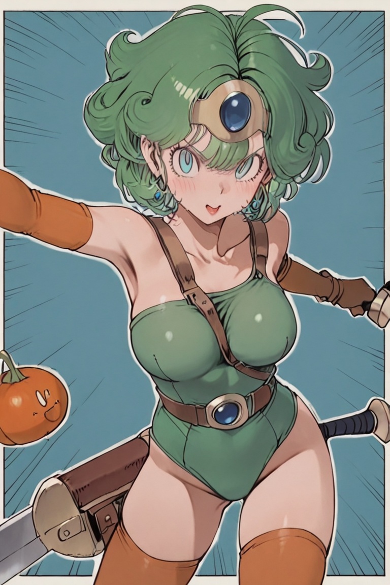 Beautiful eyes,  long eyelashes,  large pupils （Green Leotard Knight on Tensor.Art