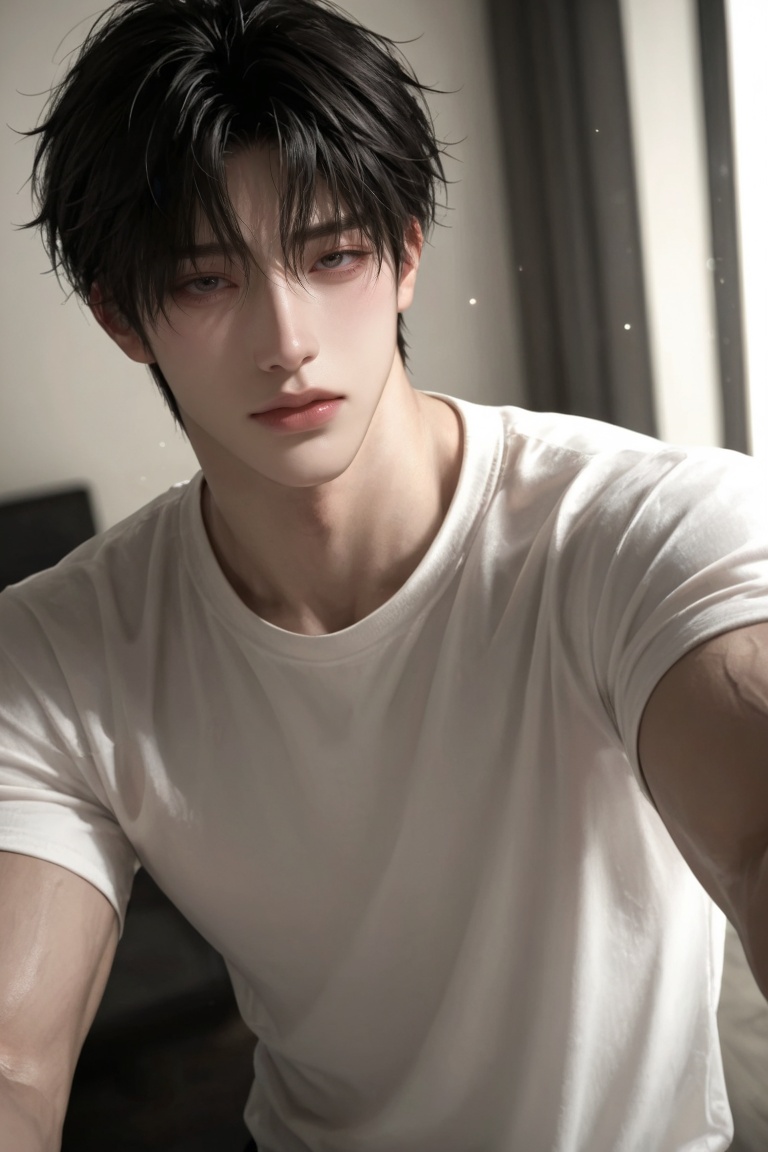 1 man ,  young handsome Asian male,  black messy hair on Tensor.Art