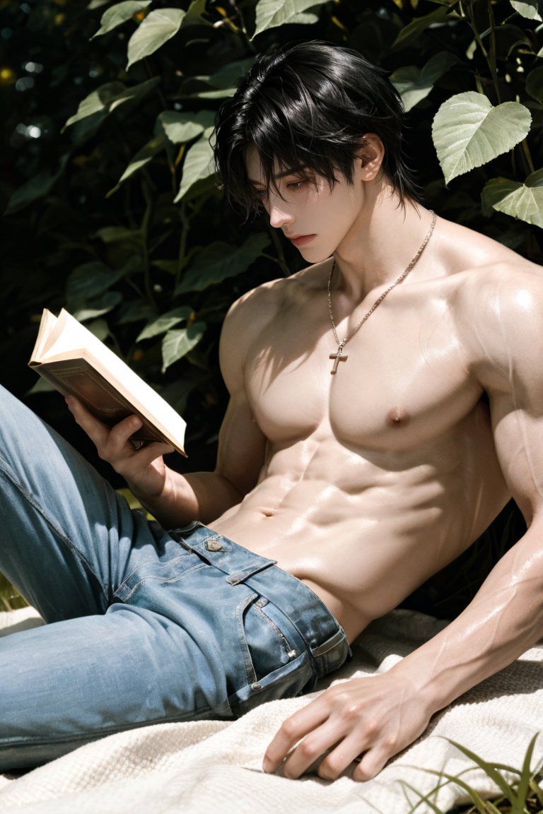 1 man,  young handsome Asian male,  black messy wavy hair on Tensor.Art