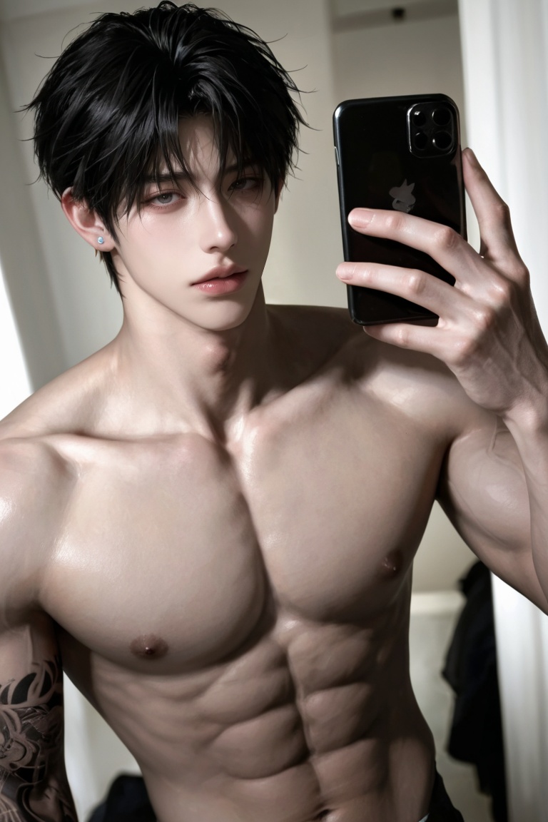 1 man ,  young handsome Asian male,  black messy hair on Tensor.Art