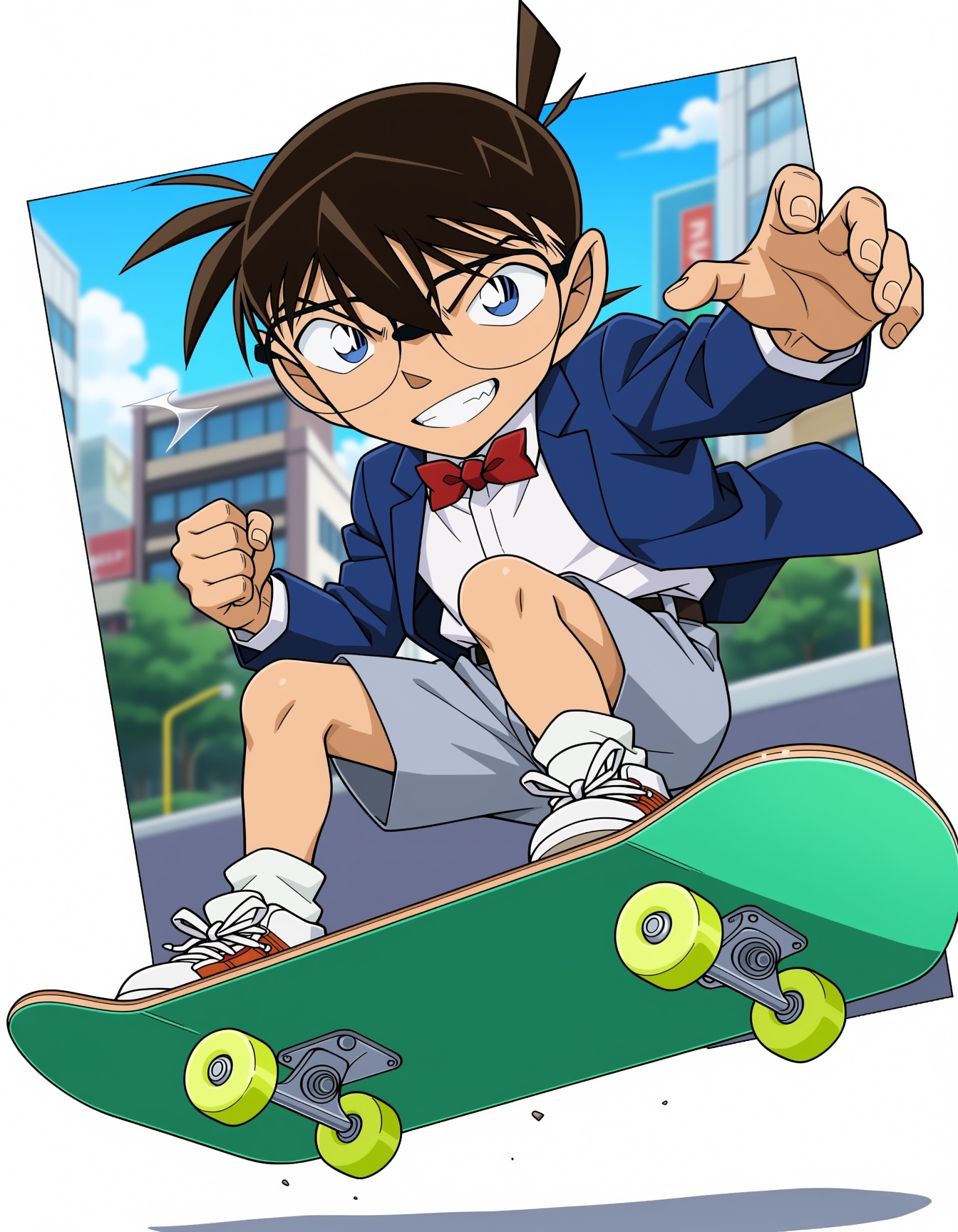 Digital anime-style illustration of Conan Edogawa,  a boy with brown hair,  blue eyes on Tensor.Art