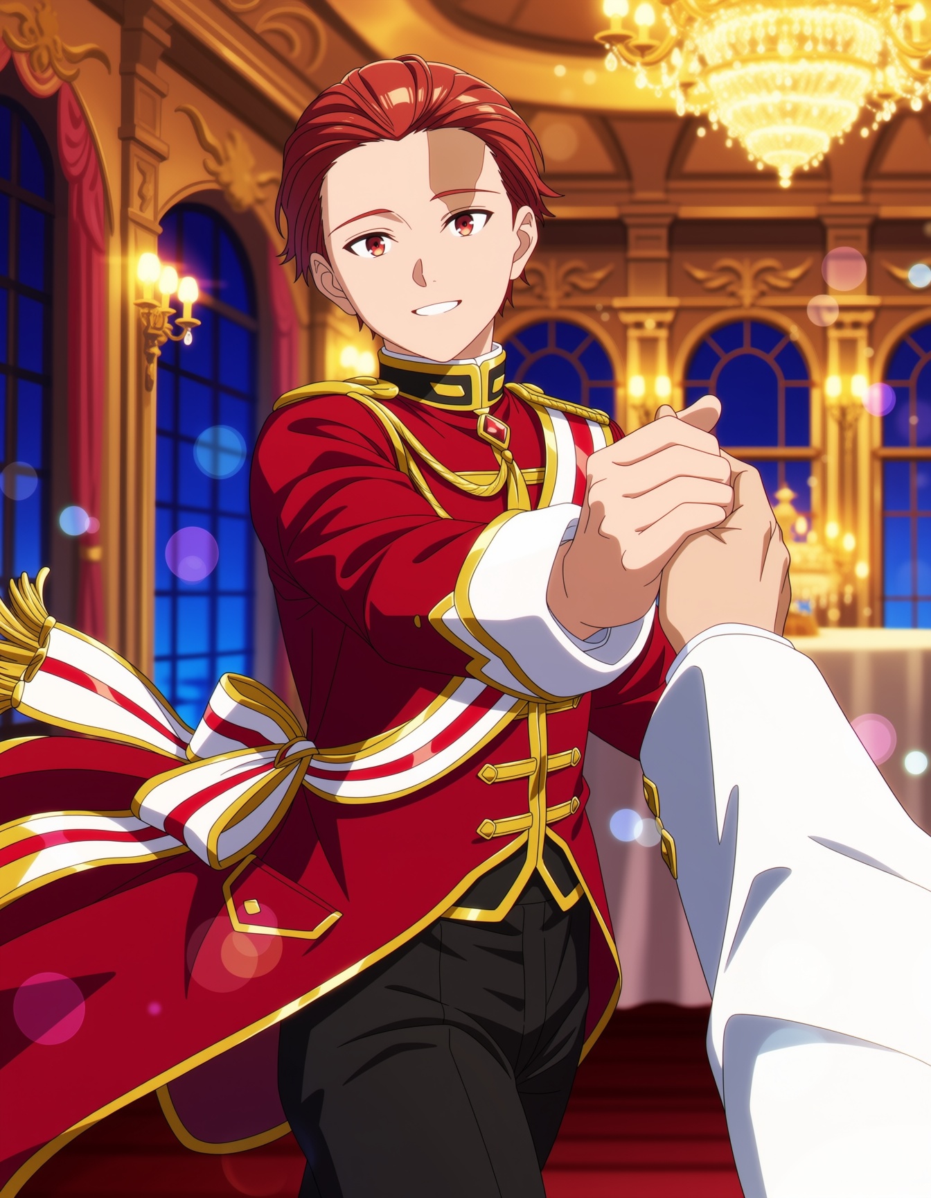 Digital anime-style illustration from a strict first-person POV,  as if the viewer is dancing. Close-up intimate view of a...