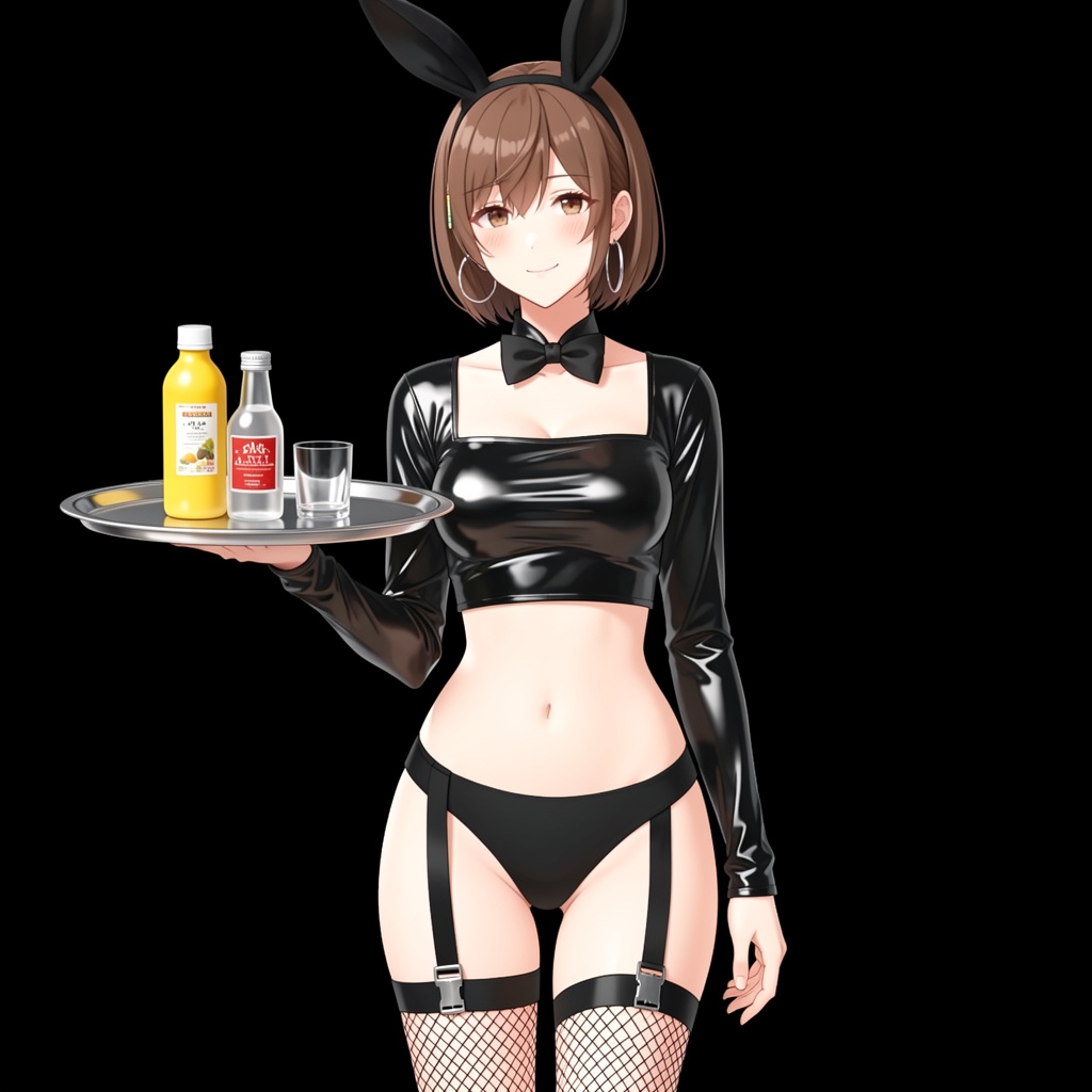 Photograph of a young woman with light skin and brown hair,  styled in a side part with a small black bunny ear headband....