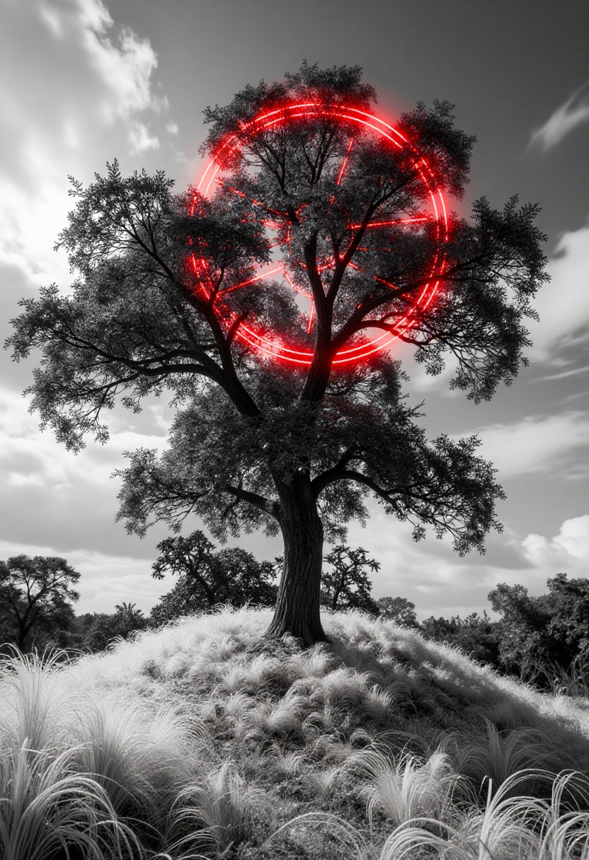 Abstract,  white fleecy hill,  sprawling black and white tree on Tensor.Art