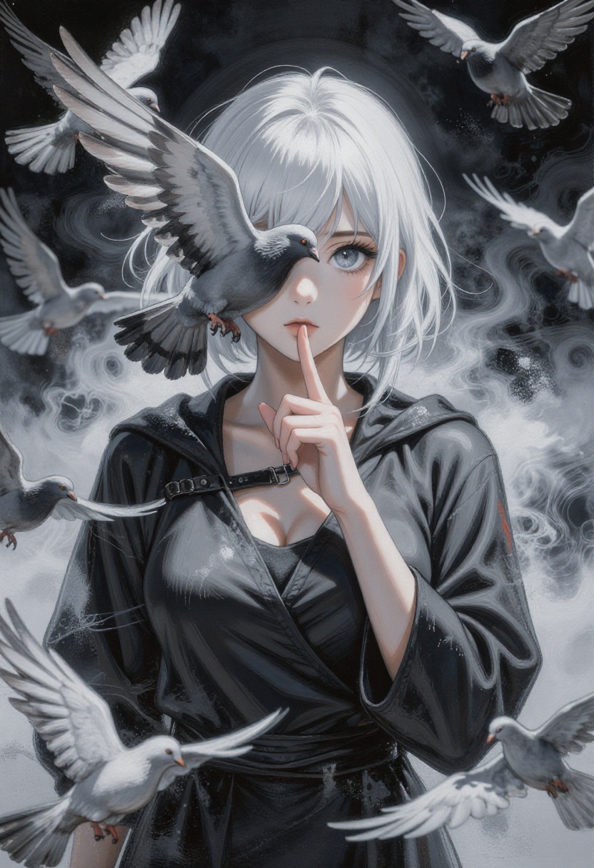 An Acrylic style painting that is expressive,  gives it a dynamic and emotional quality. Anime art of a stylized portrait...