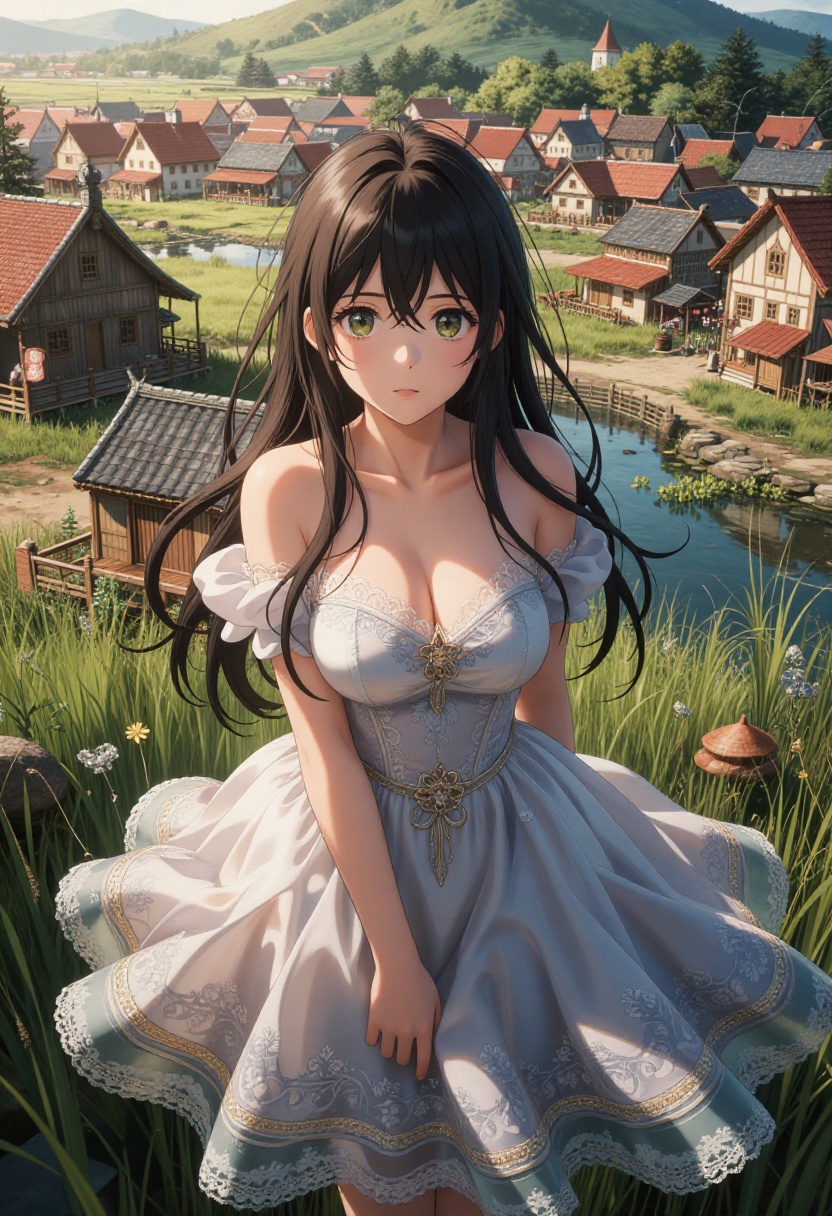 anime style,  2d,  An atmospheric anime of a beautiful woman wearing etheral dresss on Tensor.Art