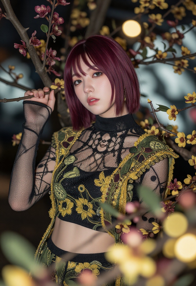 A highly realistic 8k,  HDR photograph captured with a 35mm lens,  featuring an intricate representation of spring embodie...