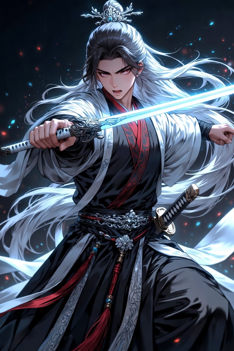 (WHITE_HAIRED_MALE_WARRIOR),  FULL BODY,  best quality on Tensor.Art
