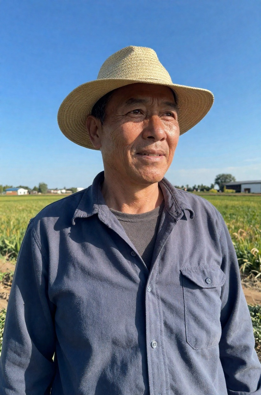 close-up of a farmer,  farm,  blue sky on Tensor.Art
