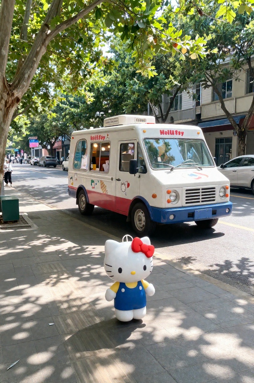 hello kitty,  ice cream truck,  walks on Tensor.Art