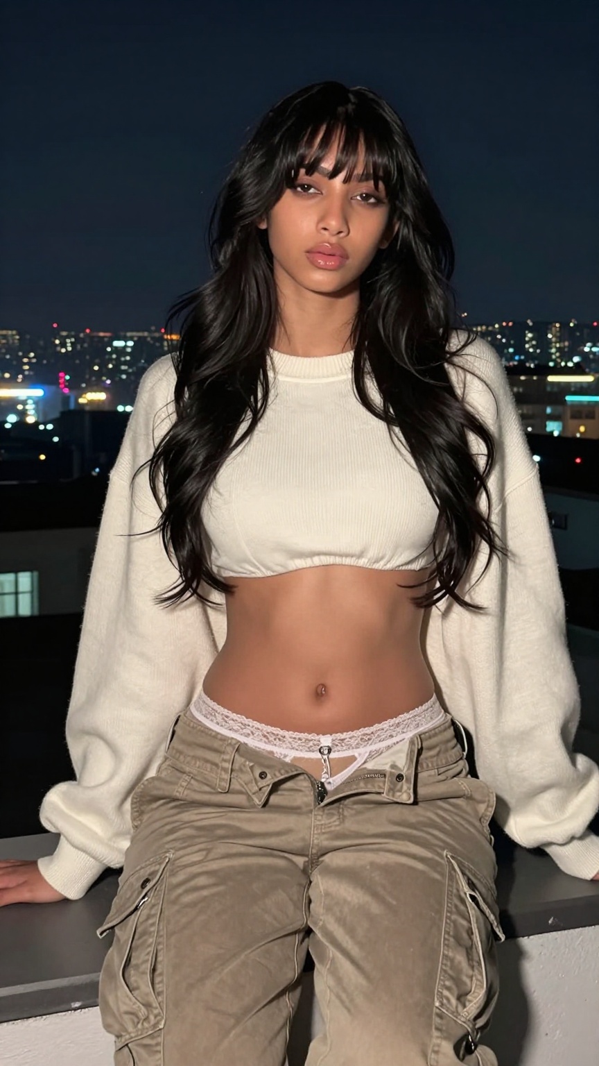 Young South Indian woman with pale olive skin,  slim-fit body,  realistic facial texture on Tensor.Art