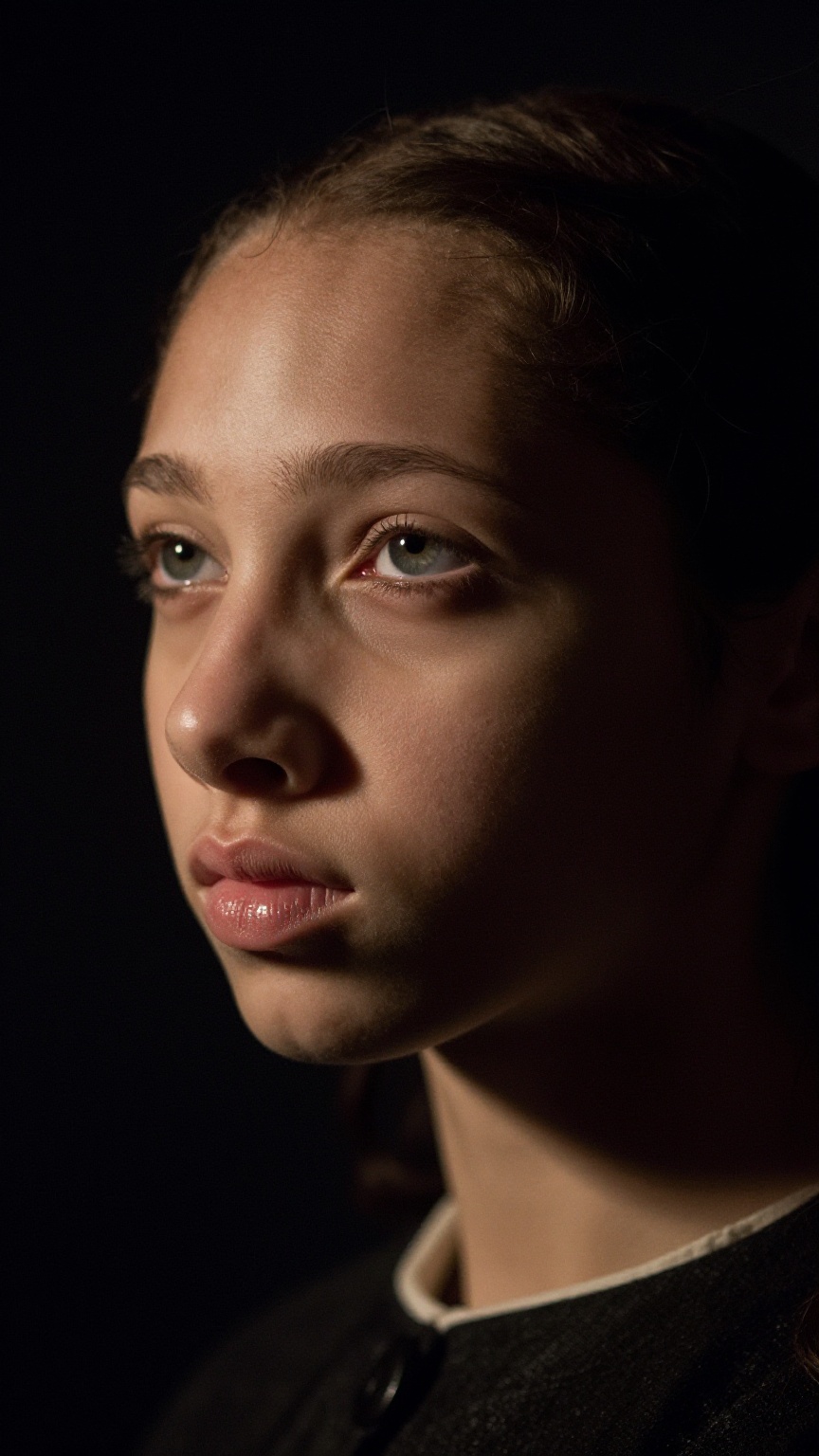 Close up of the girl 's portrait,  Rembrandt lighting,  dark background on Tensor.Art