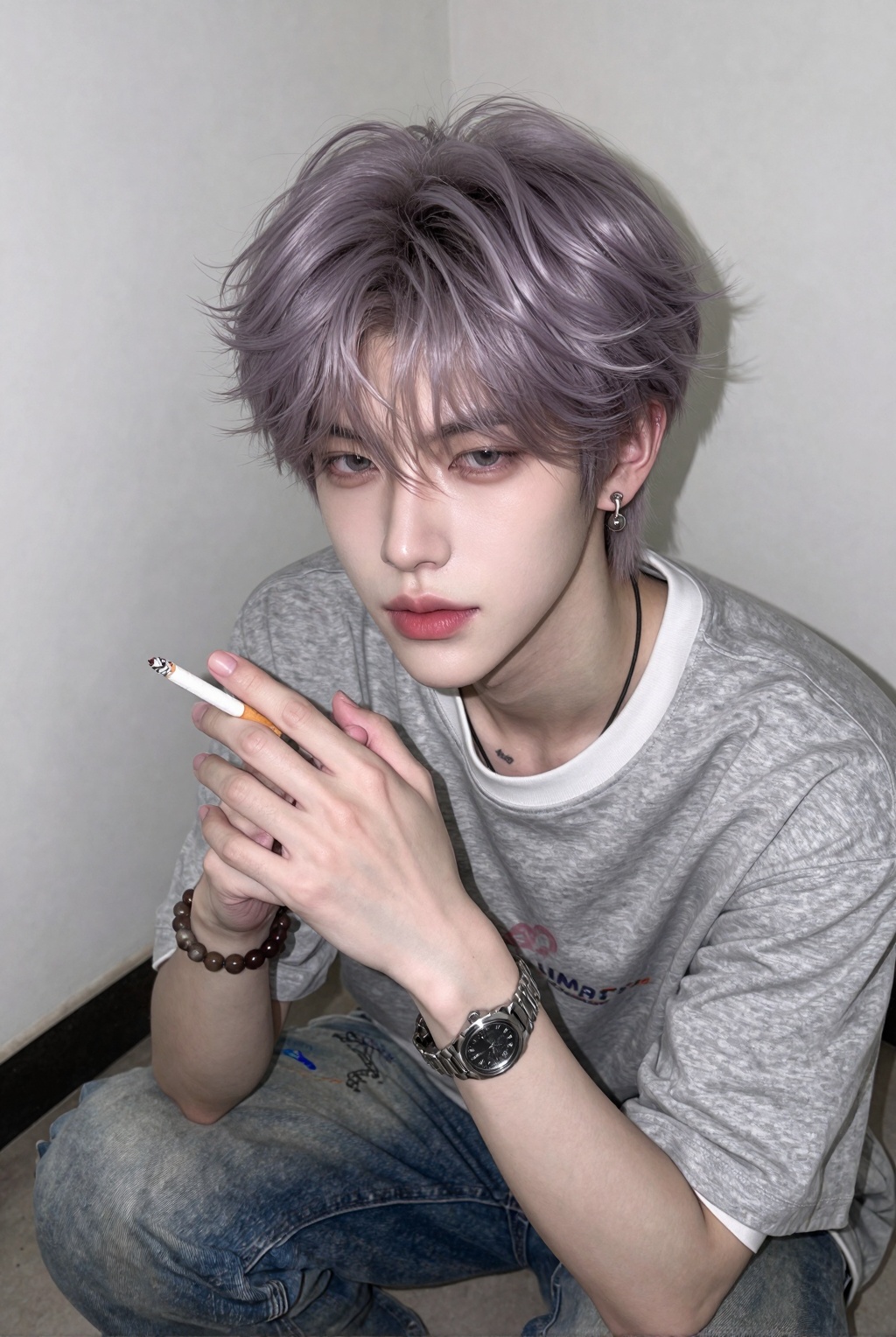 One male,  single,  extremely fair pale skin on Tensor.Art