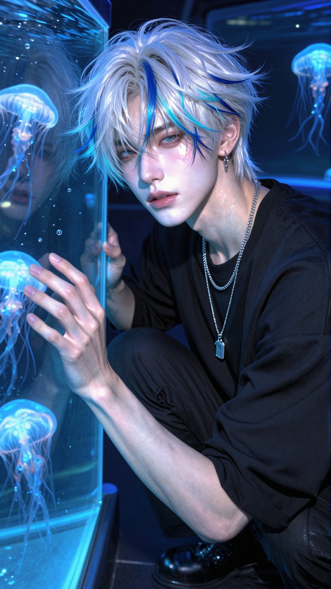 [((full lip,  glossy lips,  douyin style))] character: ((aquarium tunnel background on Tensor.Art