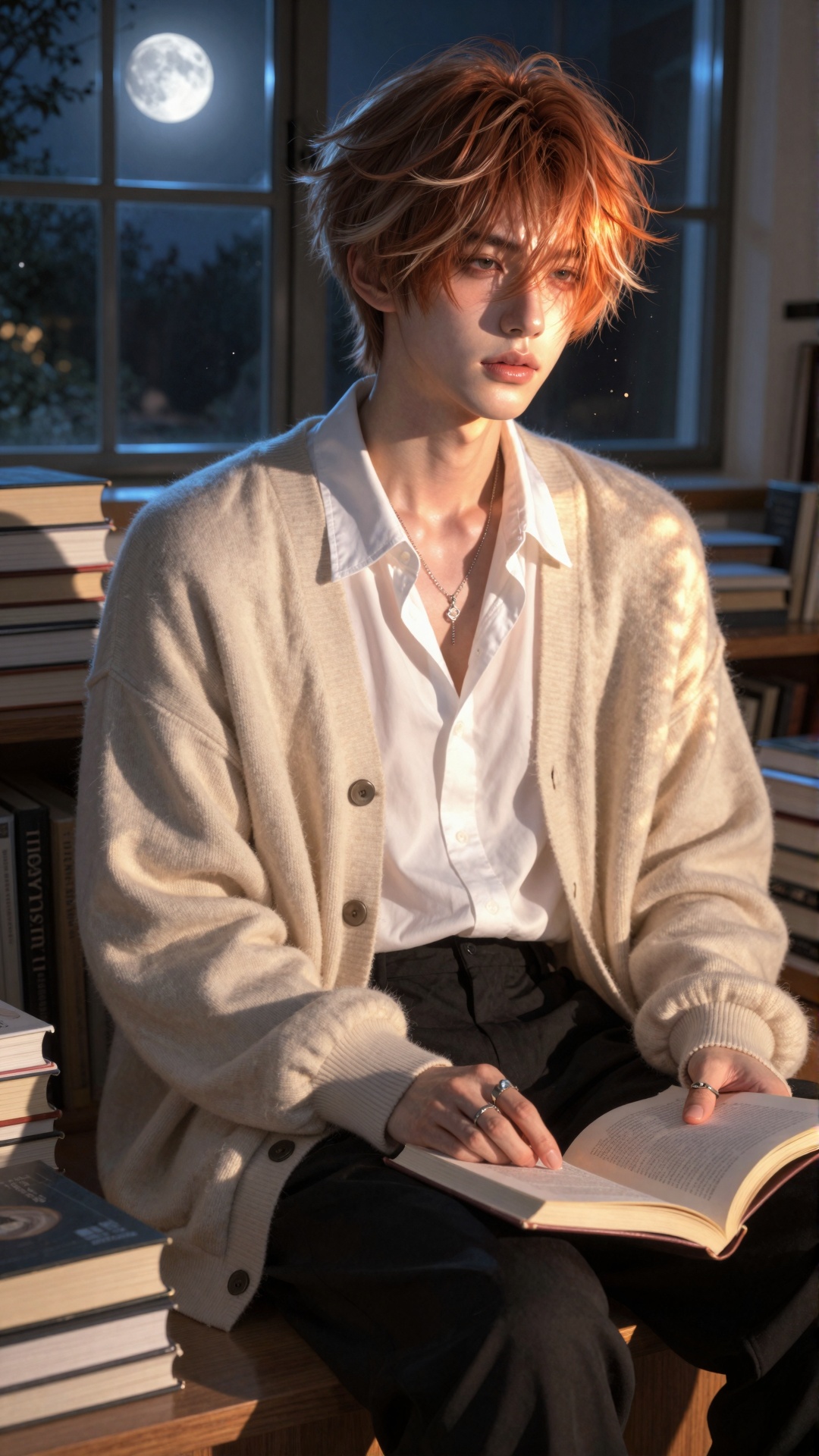 [((full lip,  glossy lips,  douyin style))] character: ((library interior during sunset on Tensor.Art