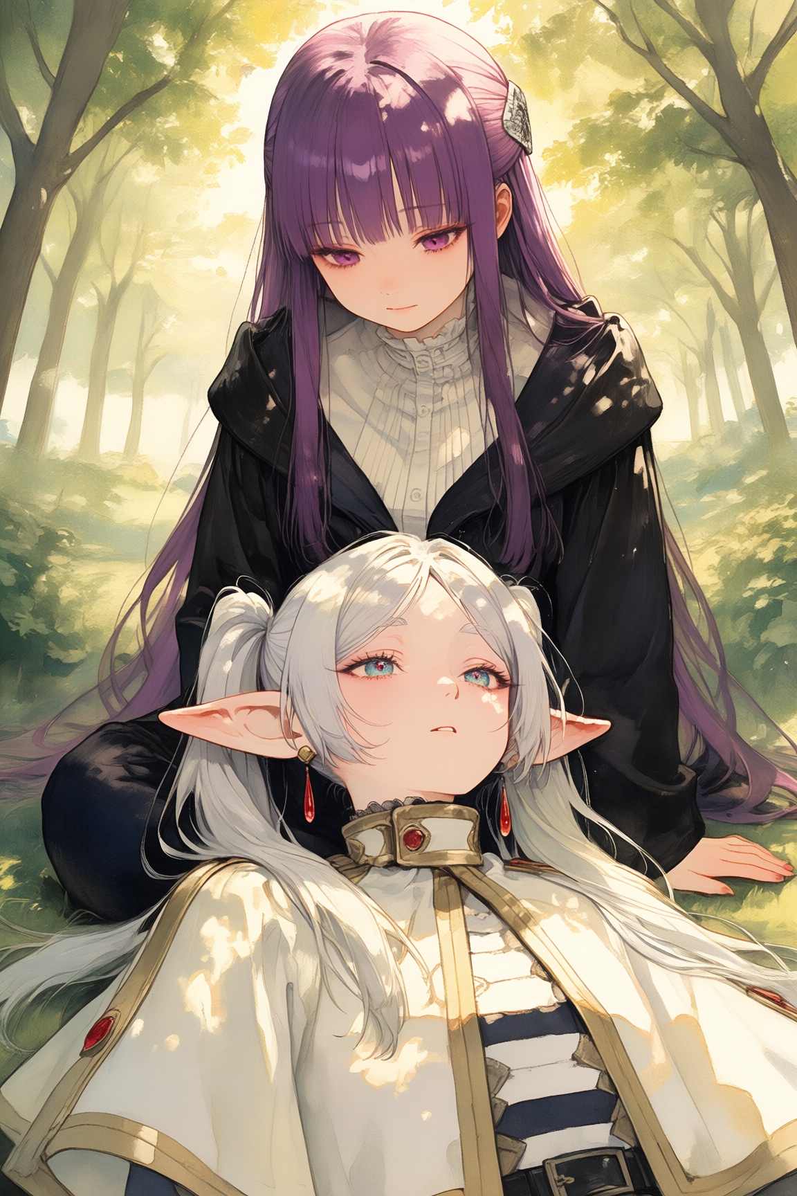2girls,  fern \(sousou no frieren\),  lap pillow on Tensor.Art