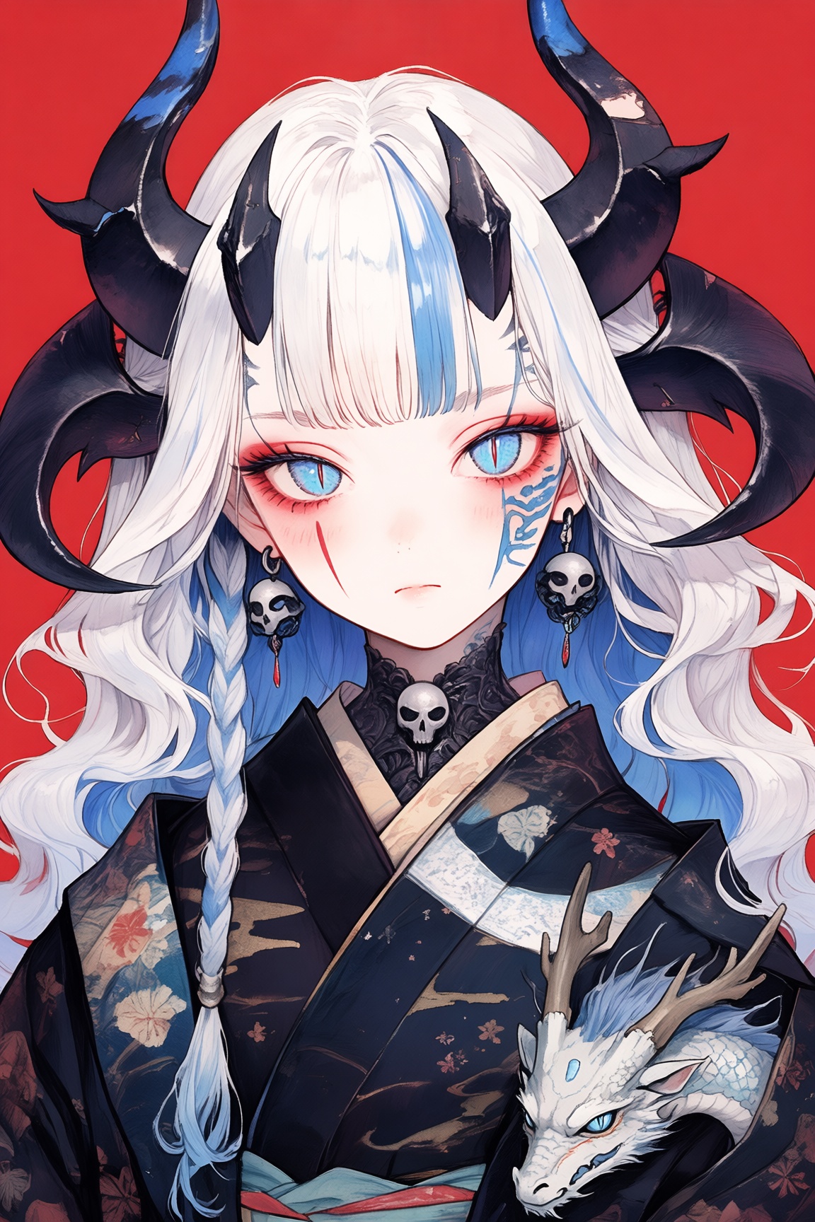 1girl,  horns,  red background on Tensor.Art
