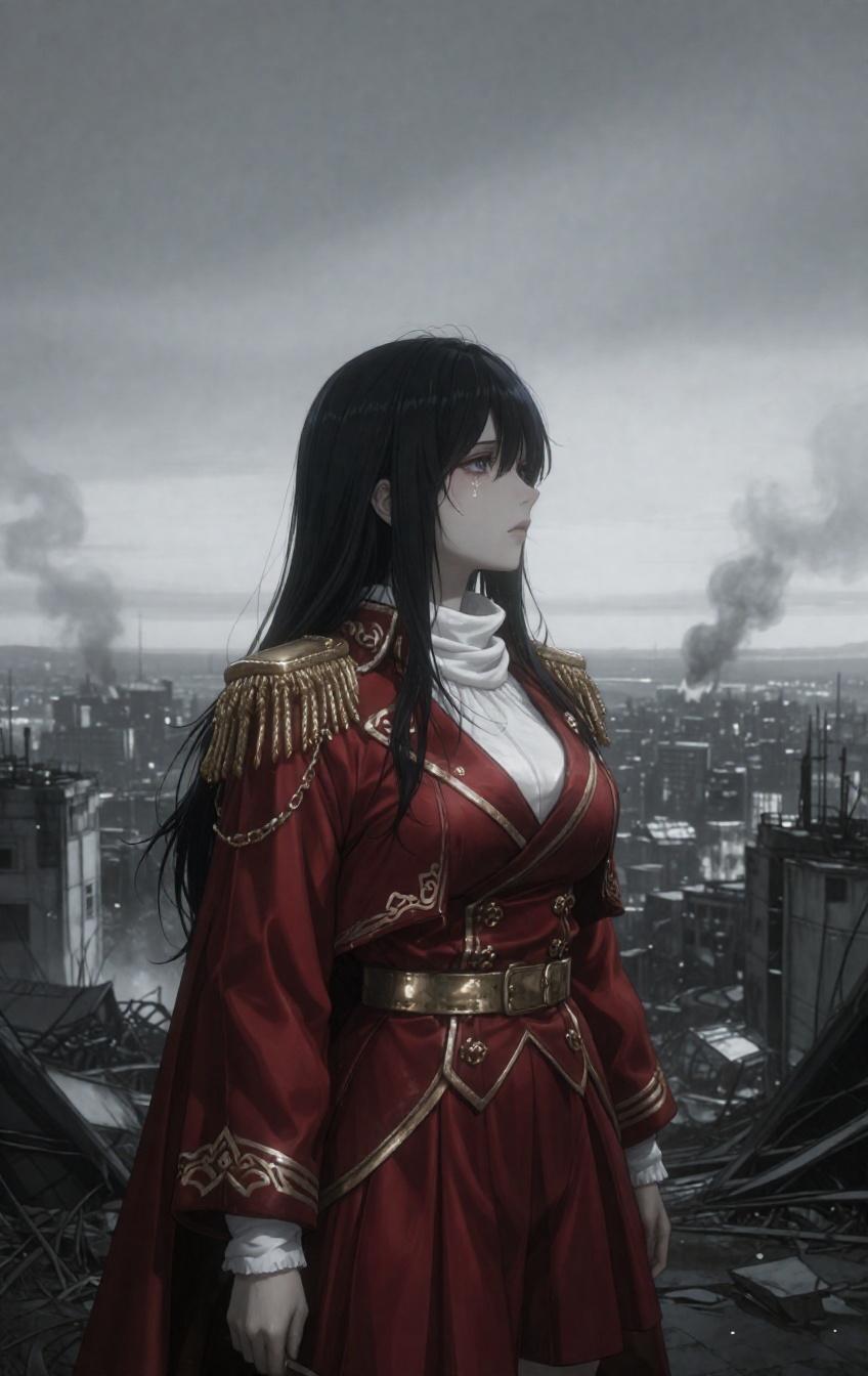 In an ultra-wide shot,  an anime warrior stands in a small,  solitary body posture on Tensor.Art