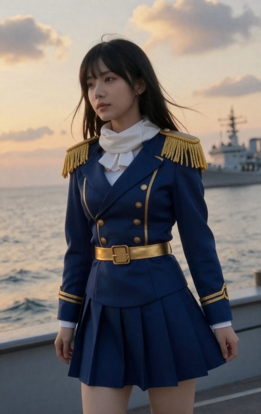 In a casual relax pose captured from a full-body,  candid wide tilt low-angle view,  an anime warrior stands with a calm o...