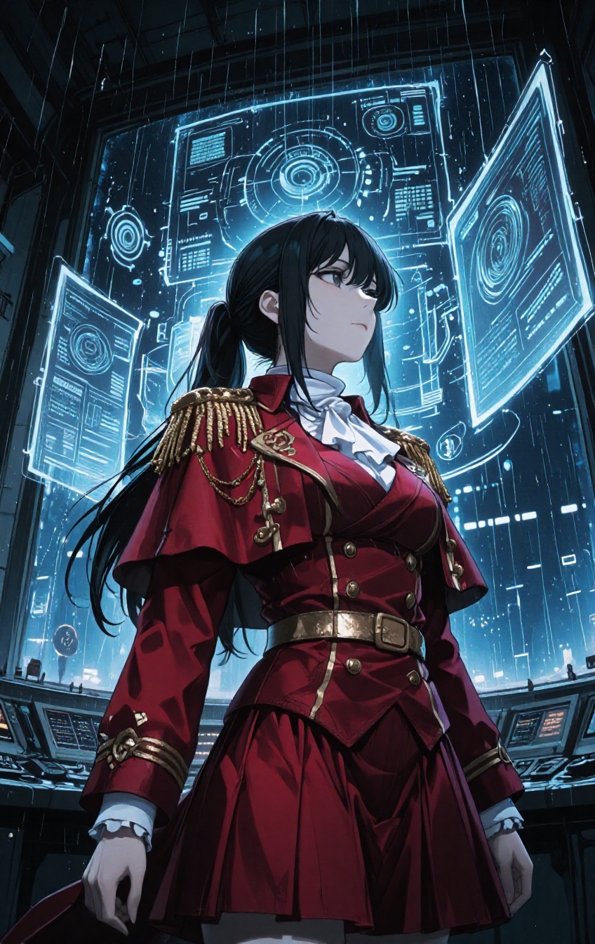From a low-angle wide-angle view,  an anime warrior stands in a still,  analytical body posture on Tensor.Art