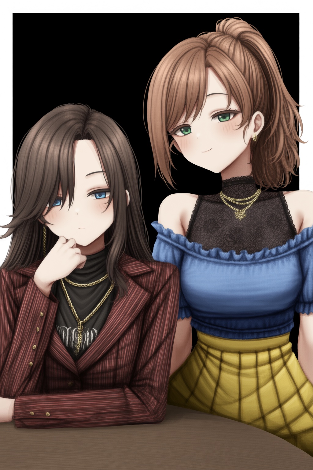 2girls,  bare shoulders,  blue eyes on Tensor.Art