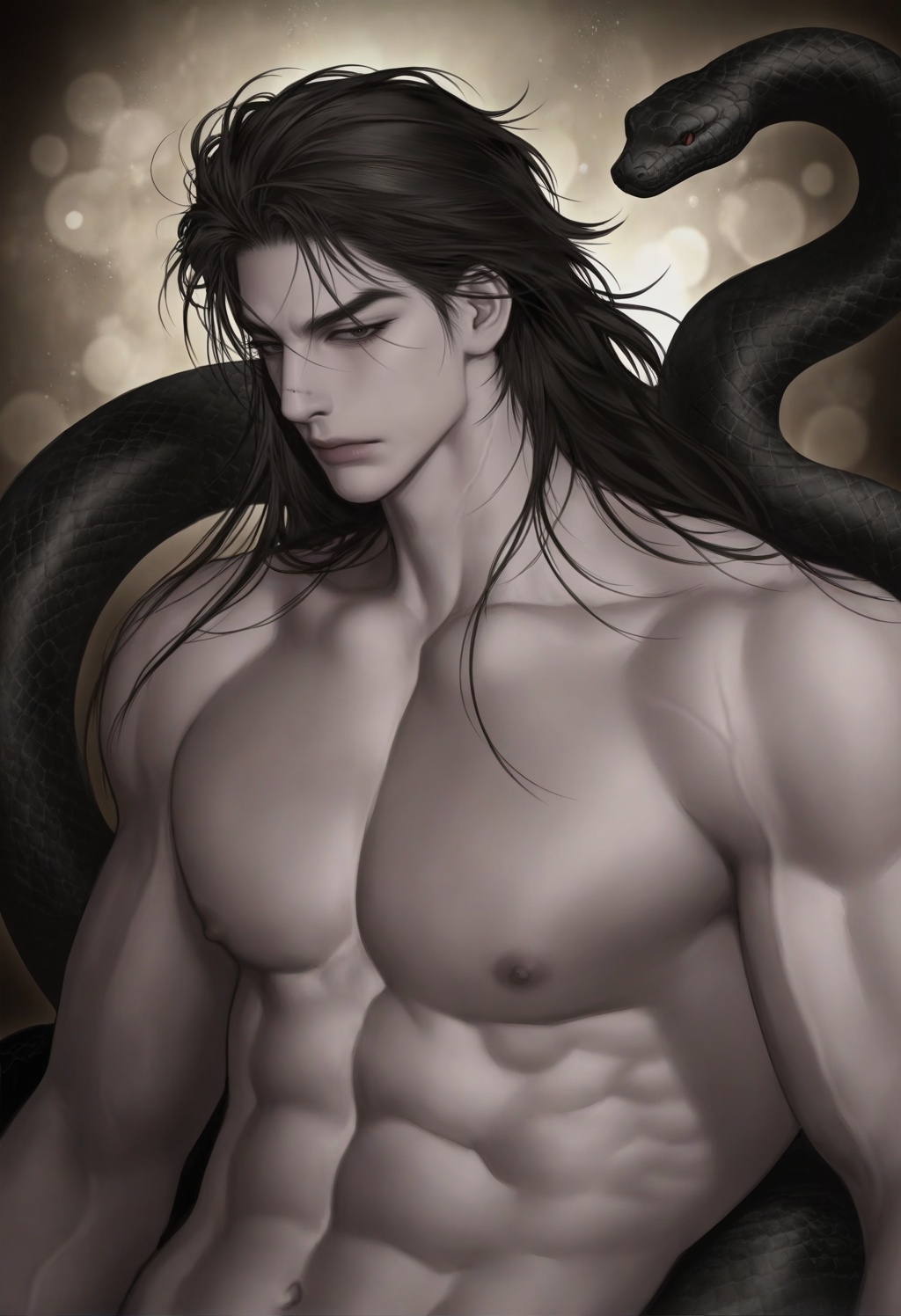 half-closed eyes,  mature boy. 1male,  solo (tall male) on Tensor.Art