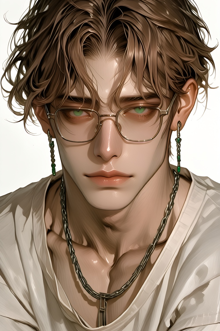 The male focus of the portrait,  an artist known for his work on bishounen characters with expressive eyes and a round eye...