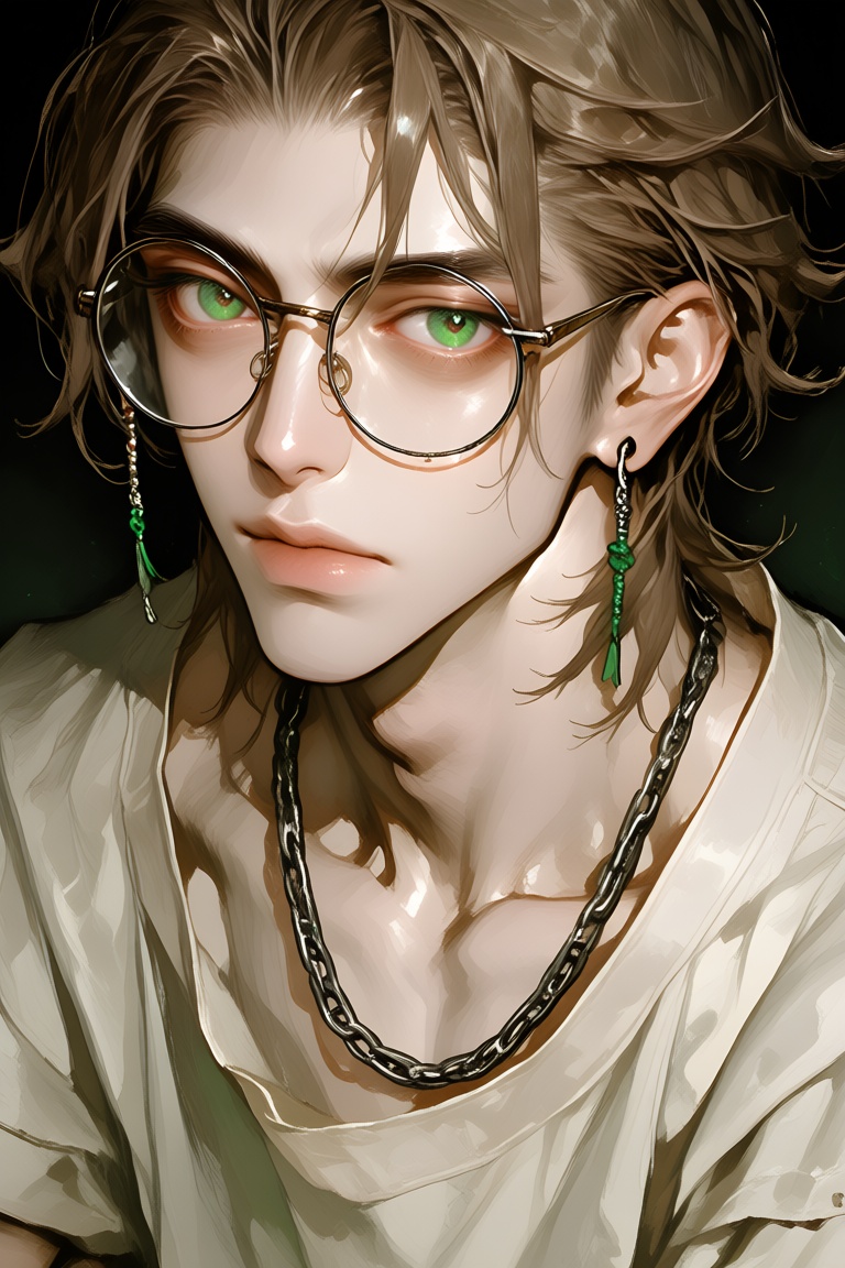 The male focus of the portrait,  an artist known for his work on bishounen characters with expressive eyes and a round eye...