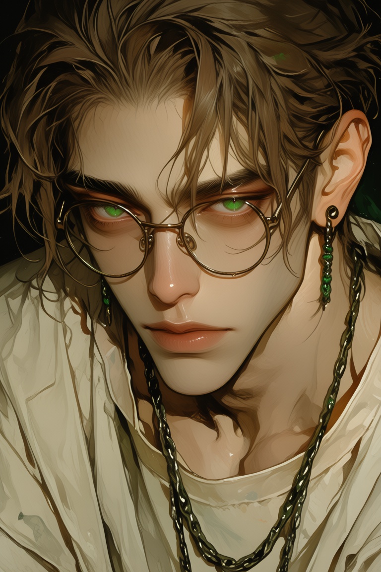 The male focus of the portrait,  an artist known for his work on bishounen characters with expressive eyes and a round eye...