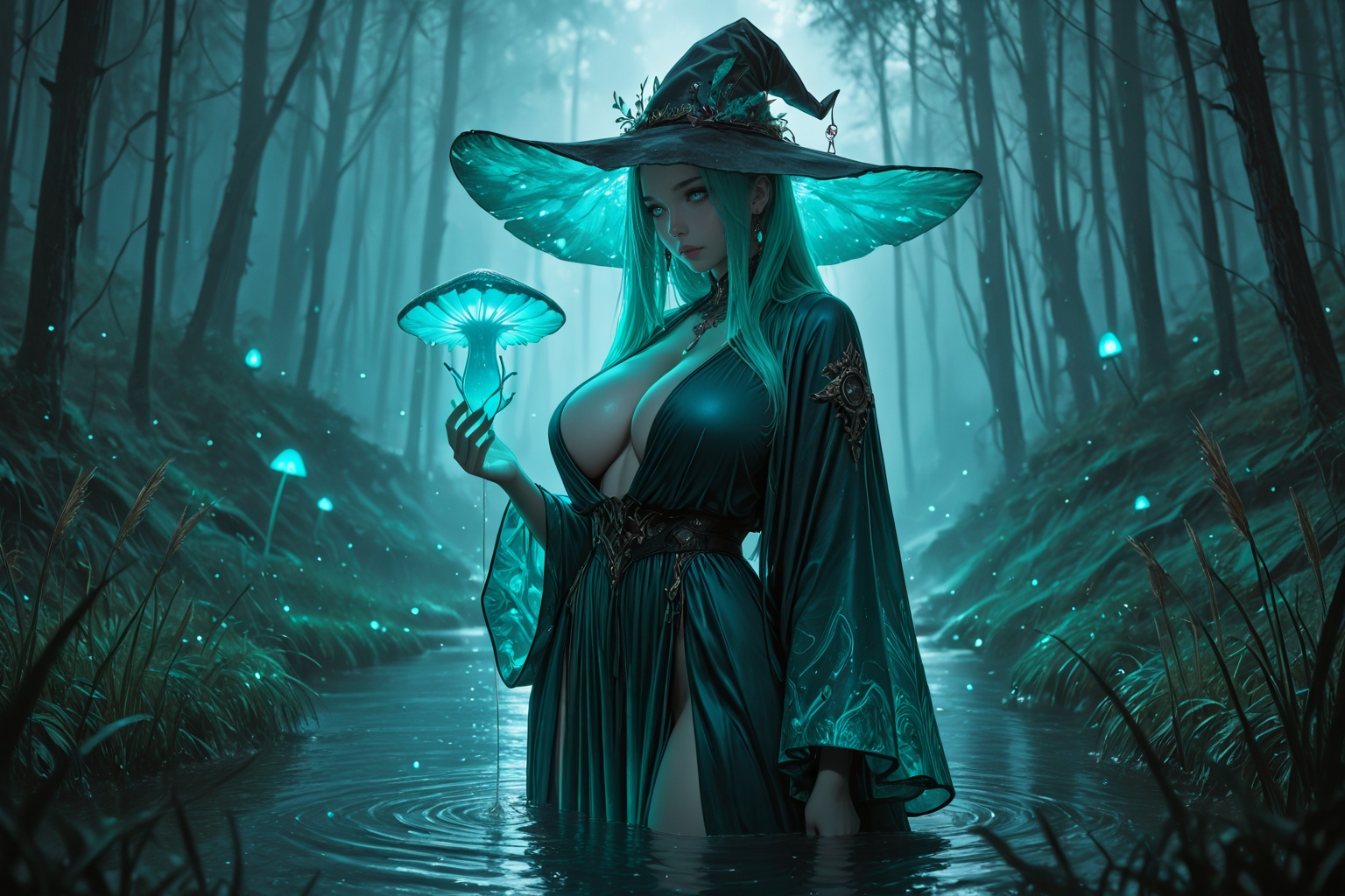 .......... 1 girl,  solo,  (cyberpunk swamp on Tensor.Art