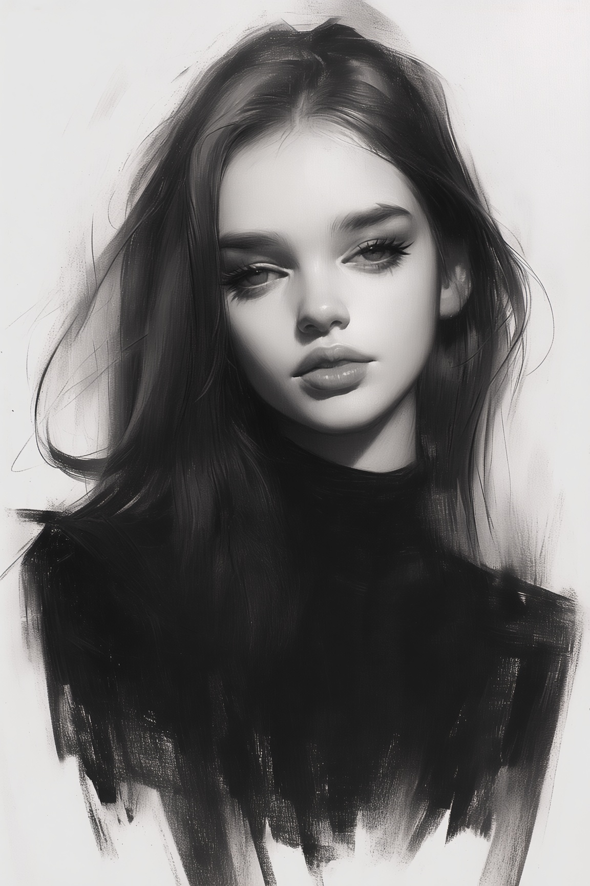charcoal \(medium\),  1girl,  solo on Tensor.Art