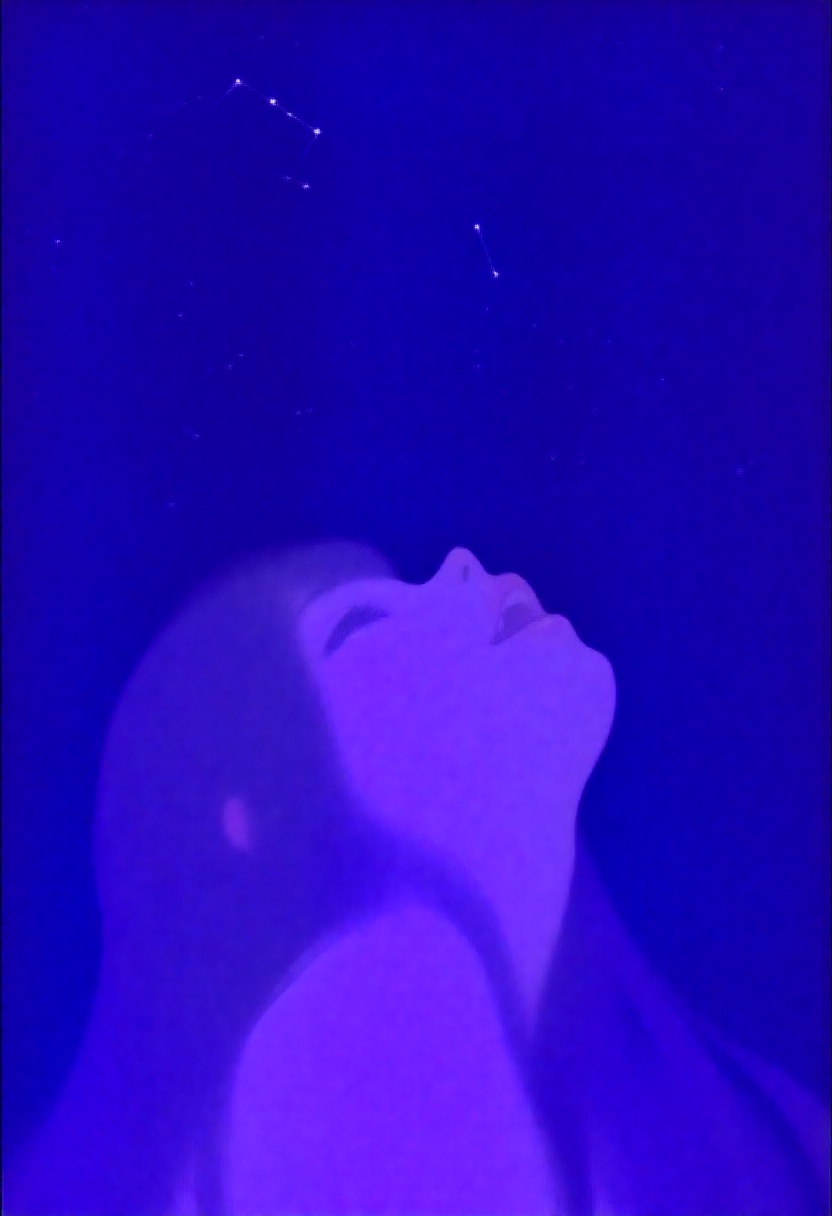 softwatercolor,  a woman viewed from a low angle,  her head tilted directly upward toward a vast sky on Tensor.Art