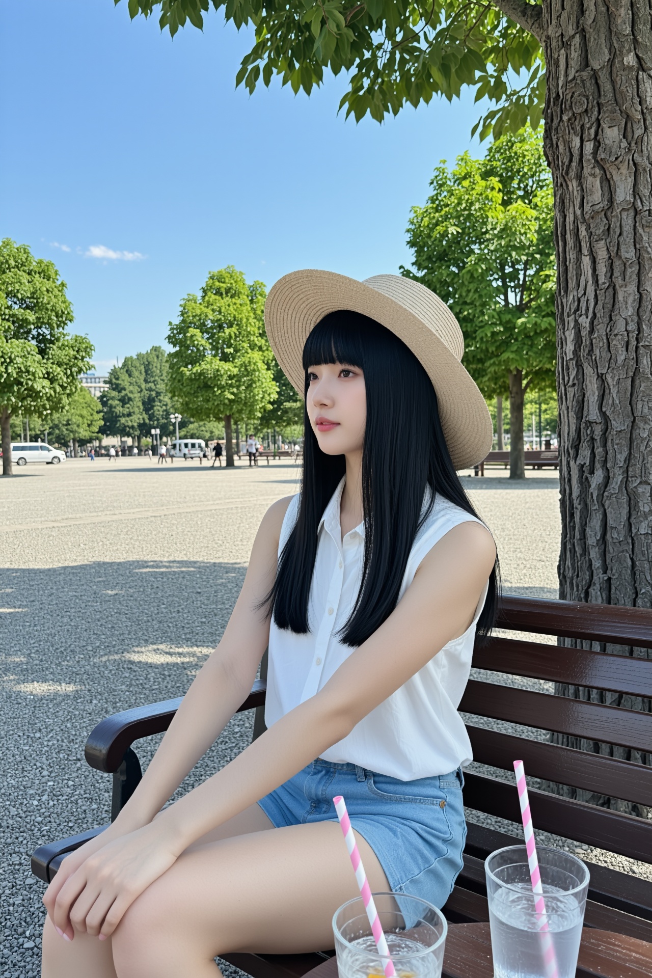画幅比例2:3,  主体为一位气质清爽松弛的年轻东亚女性,  造型是乌黑顺滑的齐刘海黑长直 on Tensor.Art