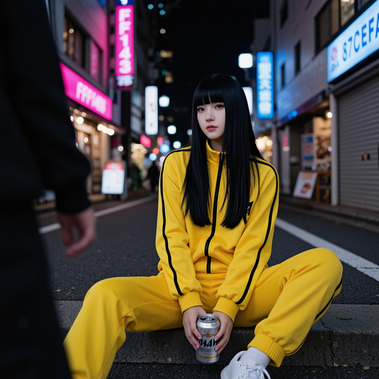 画幅比例2:3,  主体为一位气质清冷的年轻东亚女性,  造型是乌黑顺滑的齐刘海黑长直 on Tensor.Art
