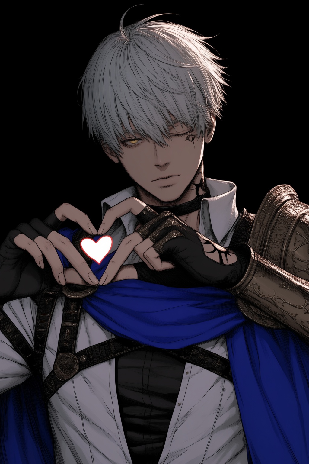 1boy,  antenna hair,  four-finger heart hands on Tensor.Art