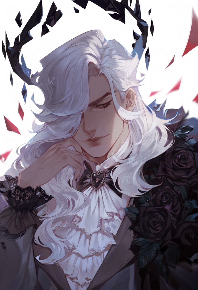 shu8a,  1boy,  rose court angel with white hair on Tensor.Art