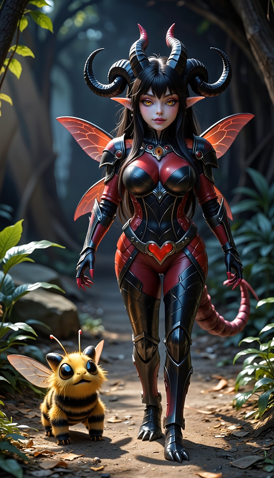 hivara,  bug demon girl,  walking with bee pet on Tensor.Art