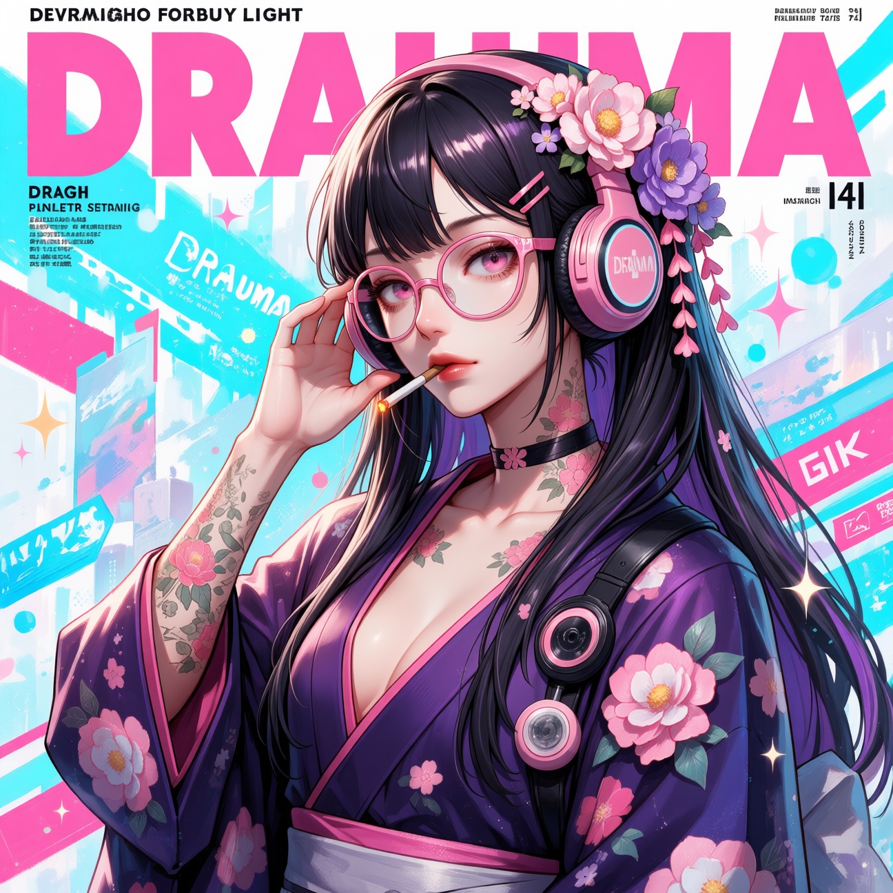 A Japanese shojo manga magazine cover illustration,  composition pastel background with sparkles,  sweet theme throughout....