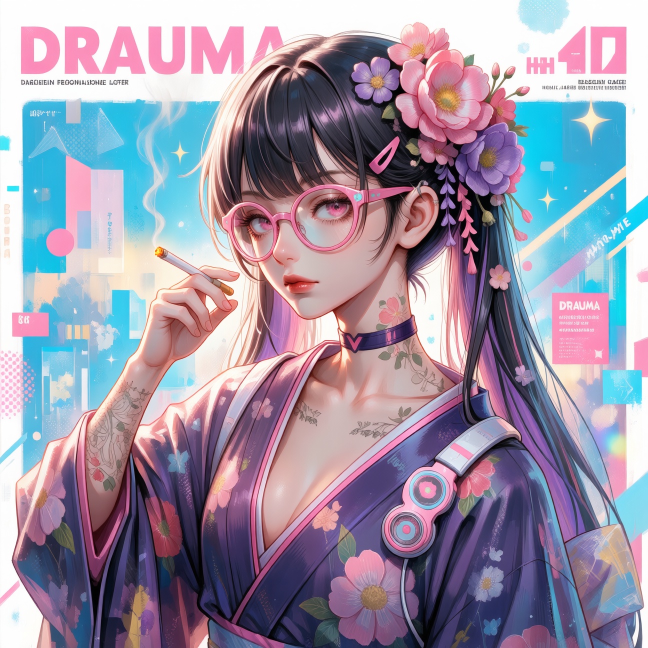 A Japanese shojo manga magazine cover illustration,  composition pastel background with sparkles,  sweet theme throughout....