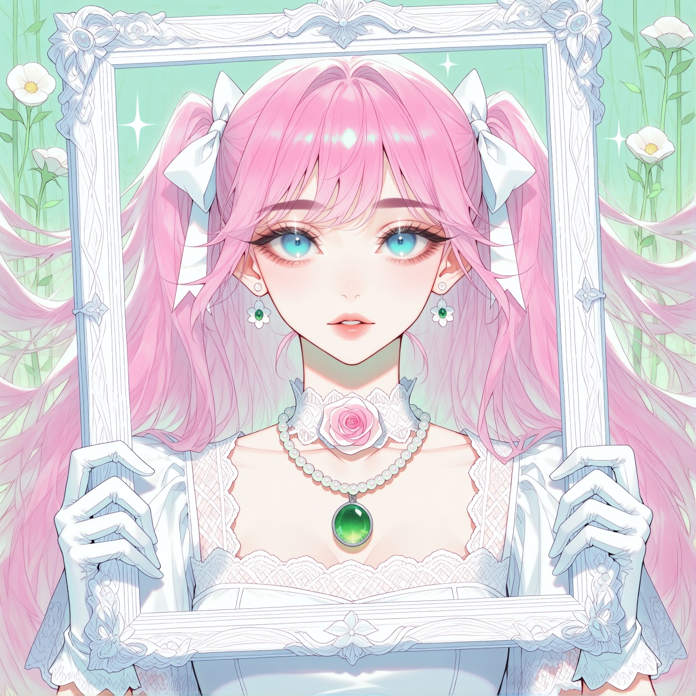 A Japanese shojo manga magazine cover illustration,  composition pastel background with sparkles,  sweet theme throughout....