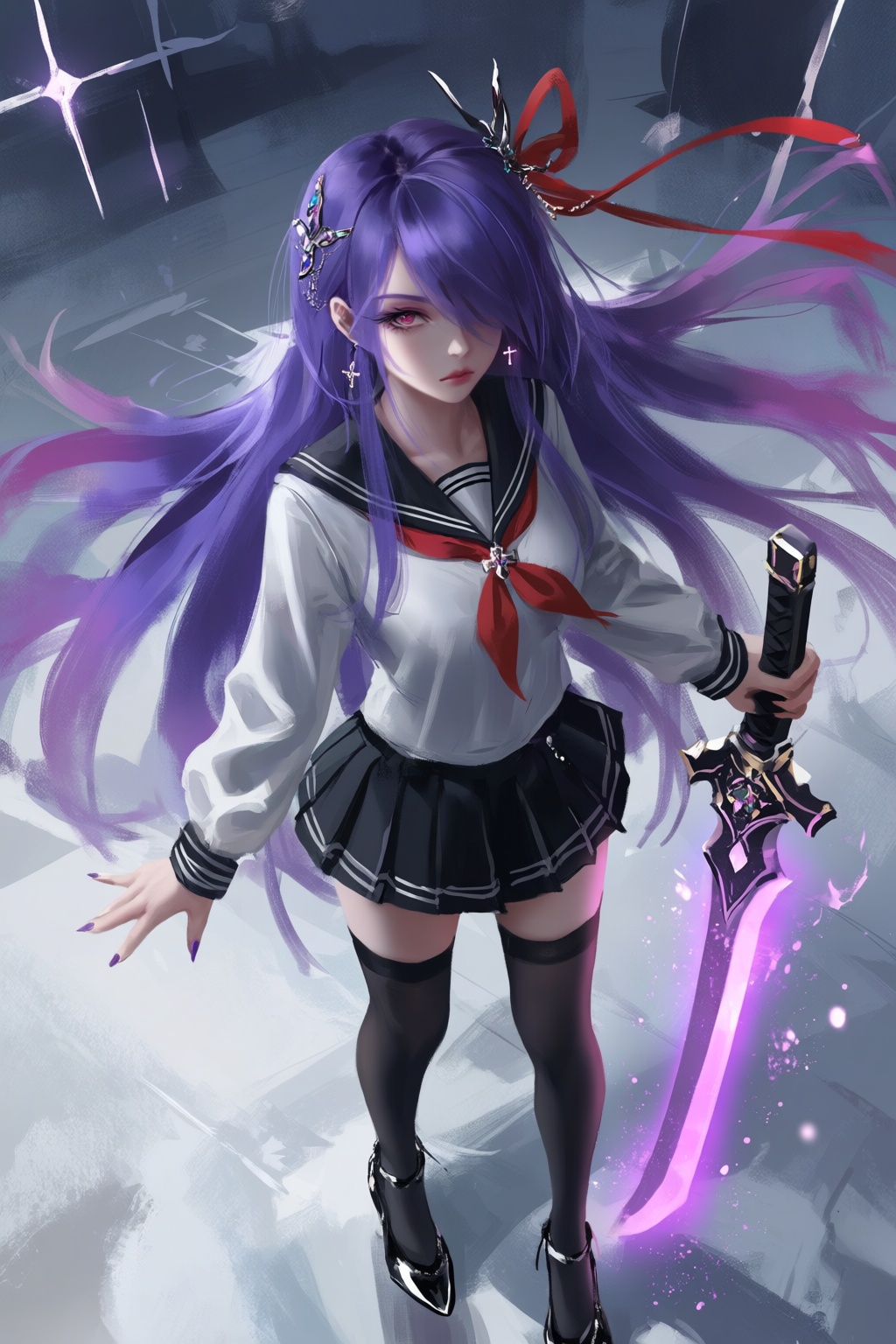 purple hair,  hair over one eye,  very long hair by 林可 on Tensor.Art
