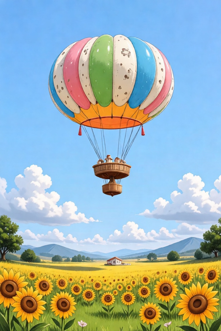Ilustración sencilla de una niña con bufanda roja y falda evasé volando un avión de papel en un campo de flores de papel E...