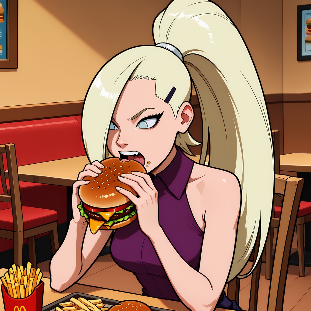 Long platinum-blonde hair,  pulled back into a high,  straight on Tensor.Art