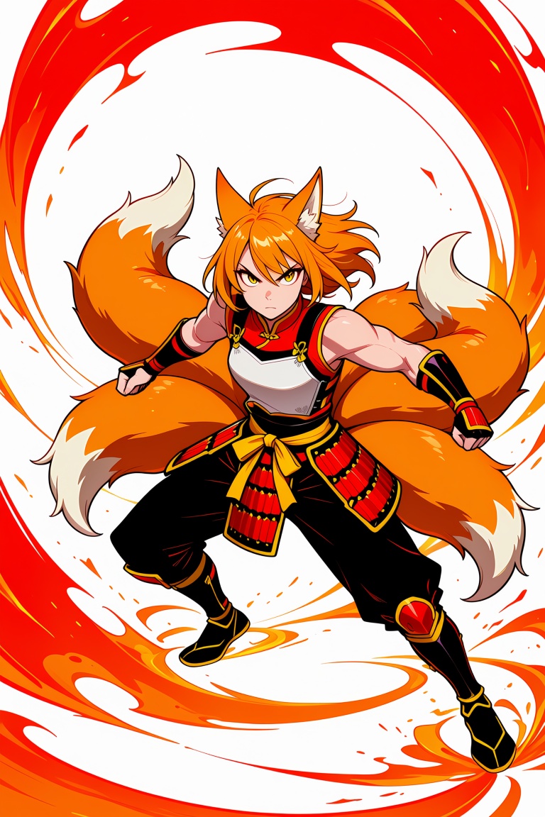 Muscular Anime warrior wearing kitsune armor,  Red,  Orange on Tensor.Art
