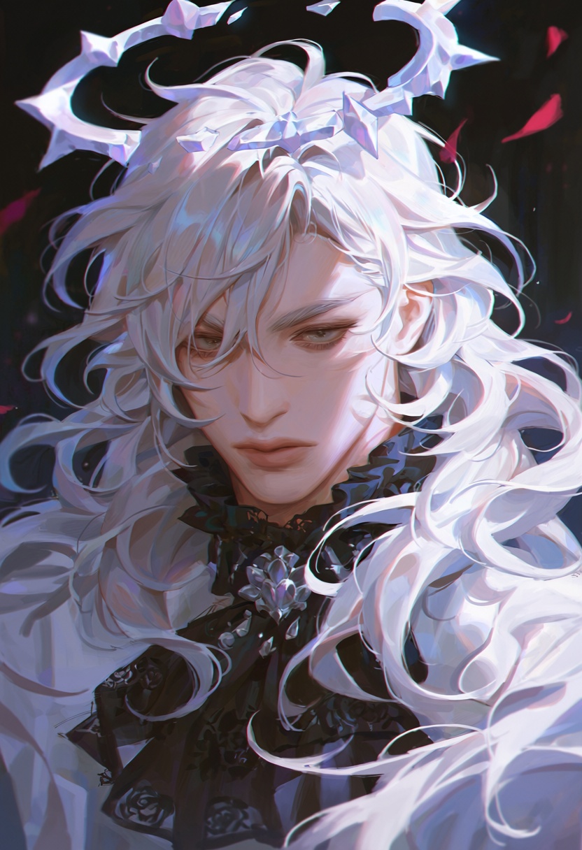 zer0q,  1boy,  rose court angel with white hair on Tensor.Art