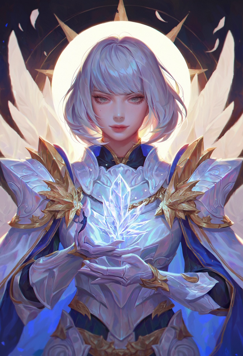zer0q,  1girl,  moonlit paladin with silver bob haircut and a calm haunted stare on Tensor.Art