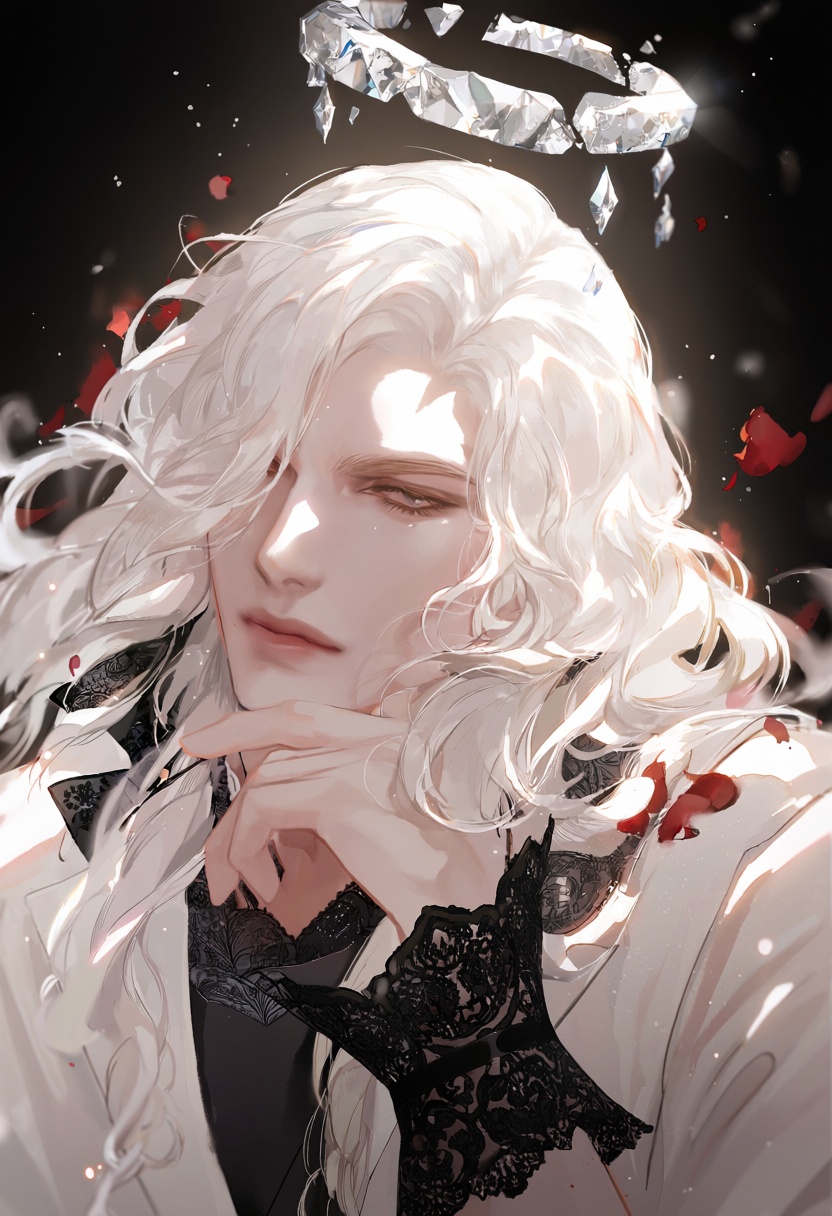 l0bby,  1boy,  rose court angel with white hair on Tensor.Art