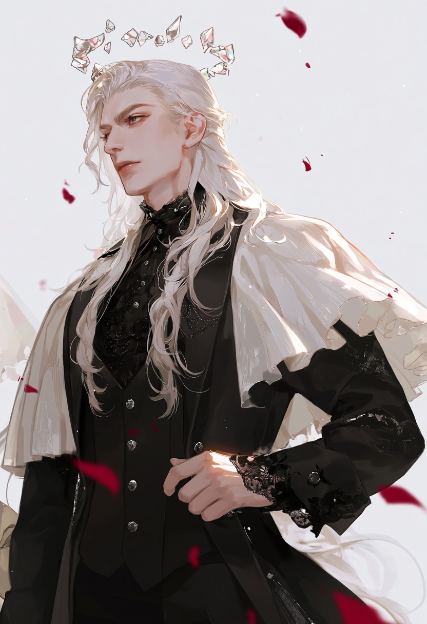 l0bby,  1boy,  rose court angel with white hair on Tensor.Art