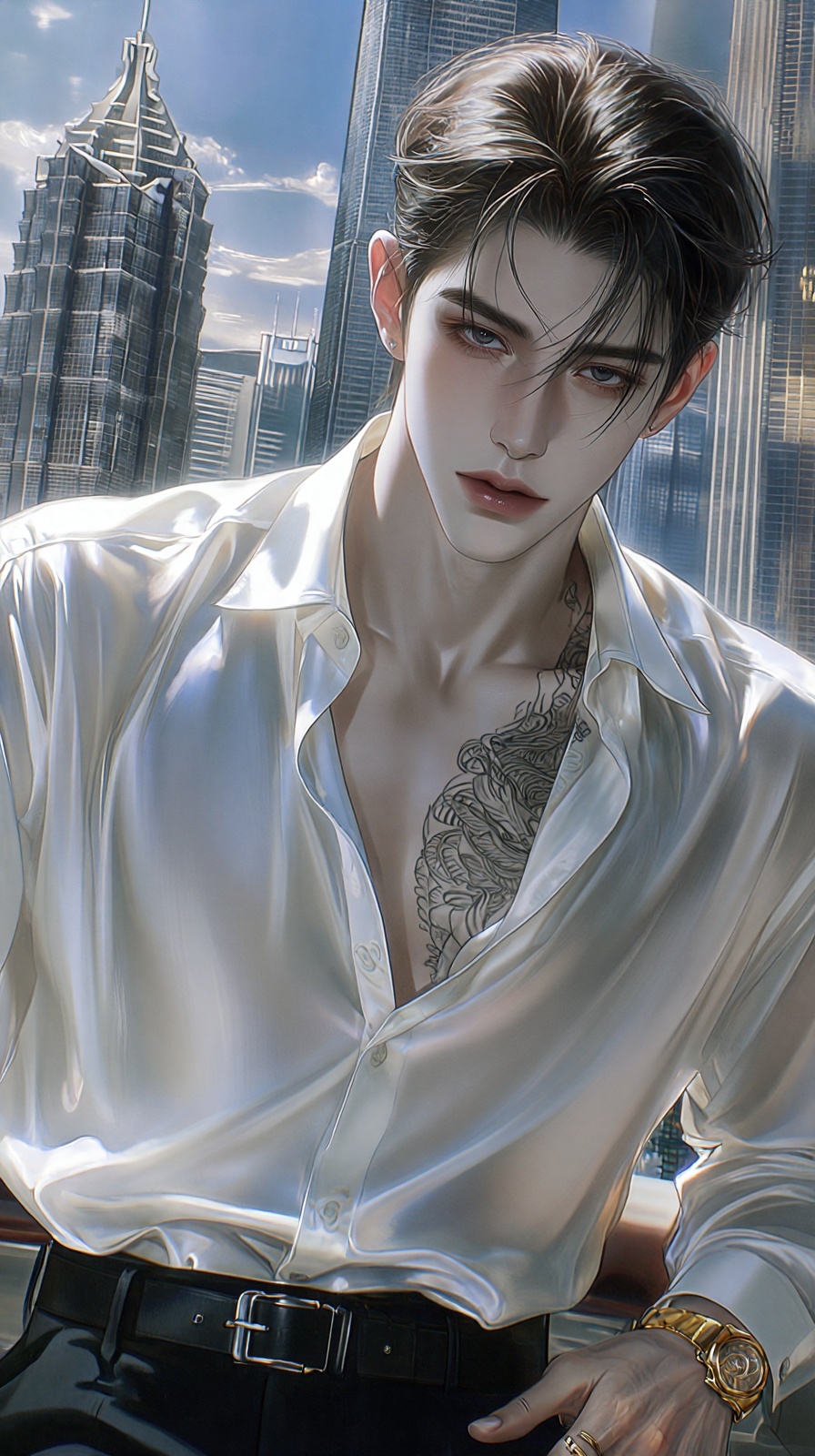 (Highly refined art style) 1male,  solo,  semi realistic young man by Aily on Tensor.Art