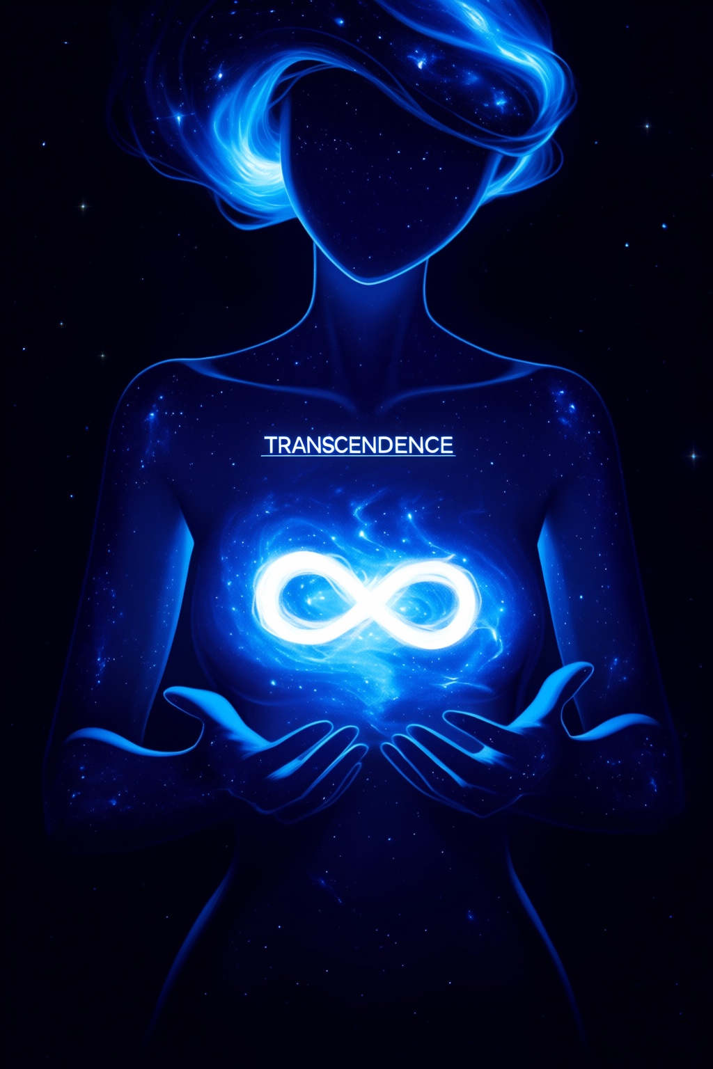 masterpiece,  very aesthetic,  A white glowing text on the woman chest saying "TRANSCENDENCE" on Tensor.Art